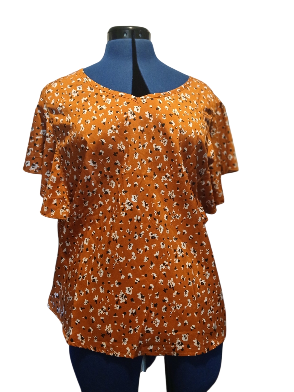 SHEIN Orange Floral Flutter Sleeve Blouse
